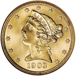 Pre-33 $5 Liberty Gold Half Eagle Coin (Cleaned)
