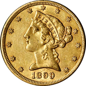 Pre-33 $5 Liberty Gold Half Eagle Coin (1838-1899 Dates, XF+)