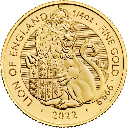 2022 1/4 oz British Gold Tudor Beasts Lion of England Coin (BU)