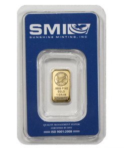 1 Gram Sunshine Gold Bar (New w/ Assay, MintMark SI)