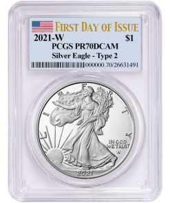 2021-W 1 oz Proof American Silver Eagle Coin PCGS PR70 DCAM FDOI (Type 2)