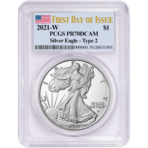 2021-W 1 oz Proof American Silver Eagle Coin PCGS PR70 DCAM FDOI (Type 2)
