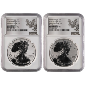 2021 Reverse Proof American Silver Eagle 2-Coin Designer Set NGC PF70 FR (Type 1 + 2)