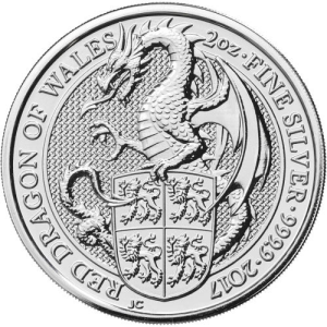 2017 2 oz British Silver Queen’s Beast Red Dragon Coin